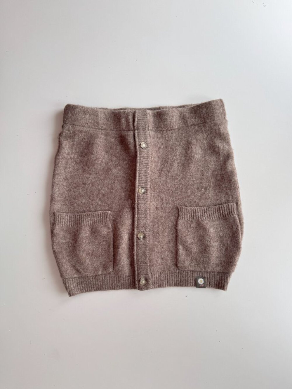 Handmade HONEYBEA Taupe Wool Knit Mini Bumwarmer Sweater Skirt, Size M